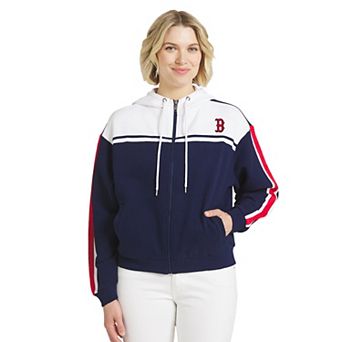 Women's WEAR by Erin Andrews Navy/White Boston Red Sox Color Blocked Full-Zip Hoodie
