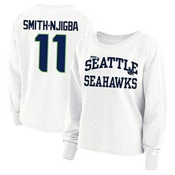 Women's Fanatics Jaxon Smith-Njigba White Seattle Seahawks Plus Size Oversized Name & Number Sweatshirt