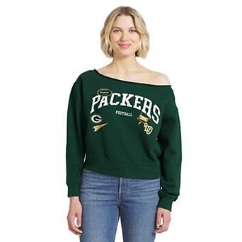 Women's WEAR by Erin Andrews Green Green Bay Packers Off-the-Shoulder Sweatshirt