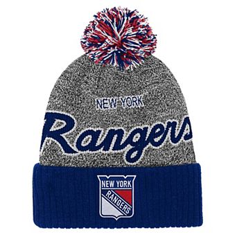 Youth Mitchell & Ness Blue/Gray New York Rangers Mascot Cuffed Knit Hat with Pom