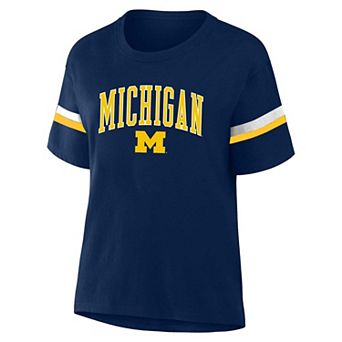 Women's Profile Navy Michigan Wolverines Stripe Plus Size T-Shirt