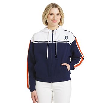 Women's WEAR by Erin Andrews Navy/White Detroit Tigers Color Blocked Full-Zip Hoodie