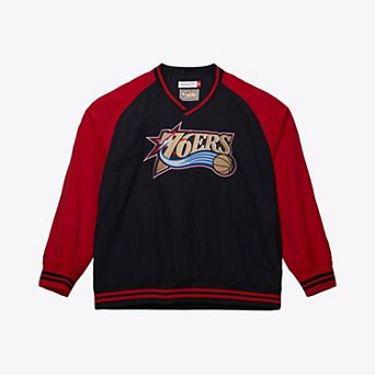Men's Mitchell & Ness Black Philadelphia 76ers Classic V-Neck Pullover Jacket