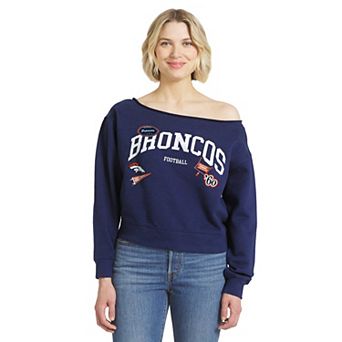 Women's WEAR by Erin Andrews Navy Denver Broncos Off-the-Shoulder Sweatshirt