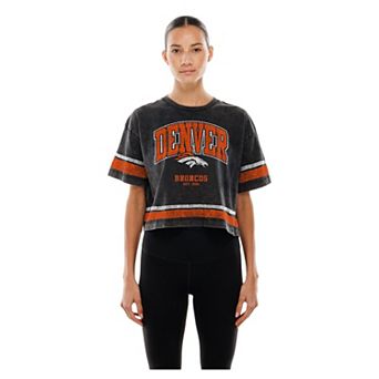 Women's New Era Black Denver Broncos Lifestyle Mineral Wash Boxy Cropped T-Shirt
