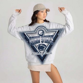 Women's Gameday Couture Gray Penn State Nittany Lions Chasing Victory Rhinestone Spray Oversized Fleece Sweatshirt