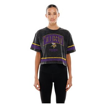 Women's New Era Black Minnesota Vikings Lifestyle Mineral Wash Boxy Cropped T-Shirt