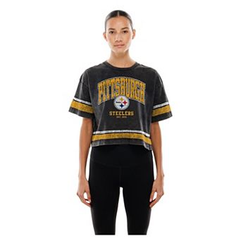 Women's New Era Black Pittsburgh Steelers Lifestyle Mineral Wash Boxy Cropped T-Shirt