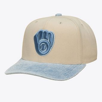 Men's Mitchell & Ness Cream/Light Blue Milwaukee Brewers Washed Corduroy Pro Crown Snapback Hat
