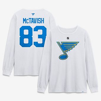 Men's Fanatics Mason McTavish White St. Louis Blues Authentic Stack Name & Number Long Sleeve T-Shirt