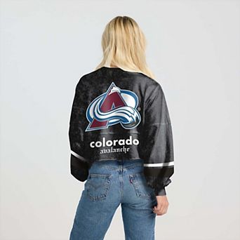 Women's Fanatics Black Colorado Avalanche Mineral Wash Oversized Long Sleeve Jersey T-Shirt