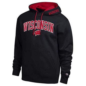 Men's Champion Black Wisconsin Badgers Arch Tackle Twill Hoodie