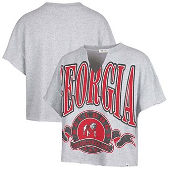 Women's '47 Gray Georgia Bulldogs Banners Out Oversized Notch-Neck T-Shirt