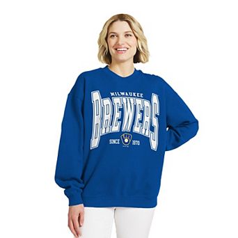 Women's WEAR by Erin Andrews Royal Milwaukee Brewers Oversized Team Fleece Sweatshirt