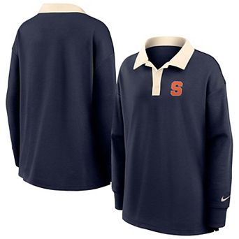 Women's Nike Navy Syracuse Orange Oversized Dri-FIT Long Sleeve V-Neck Polo