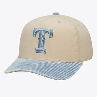 Men's Mitchell & Ness Cream/Light Blue Texas Rangers Washed Corduroy Pro Crown Snapback Hat