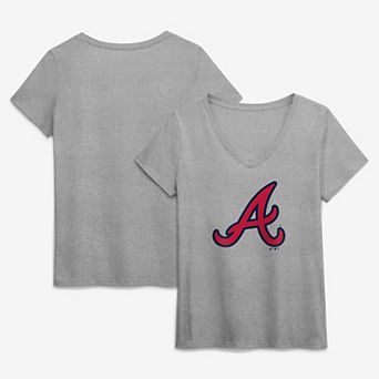 Women's Logo Athletic Gray Atlanta Braves Official Logo Athletic V-Neck T-Shirt