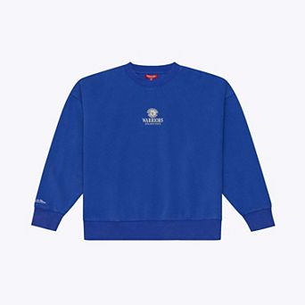 Women's Mitchell & Ness Royal Golden State Warriors Core Essentials Micro Logo Fleece Sweatshirt
