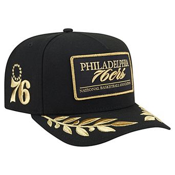 Men's New Era Black Philadelphia 76ers Golden 9FIFTY Snapback Hat