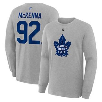 Men's Fanatics Gavin McKenna Gray Toronto Maple Leafs Authentic Stack Name & Number Long Sleeve T-Shirt
