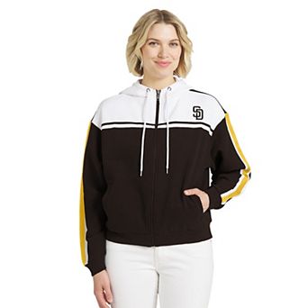 Women's WEAR by Erin Andrews Brown/White San Diego Padres Color Blocked Full-Zip Hoodie