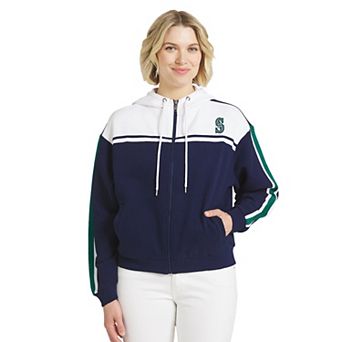Women's WEAR by Erin Andrews Navy/White Seattle Mariners Color Blocked Full-Zip Hoodie