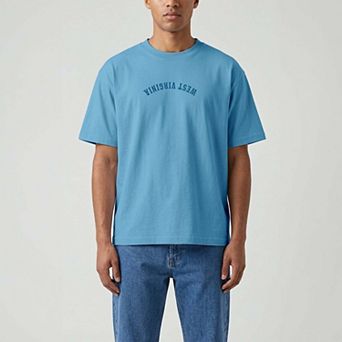 Men's Uscape Apparel Light Blue West Virginia Mountaineers Upside Down Embroidered Vintage Heavyweight T-Shirt