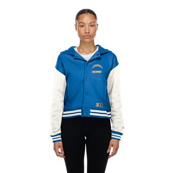 Women's New Era Los Angeles Chargers Powder Blue Throwback Full-Snap Hooded Jacket