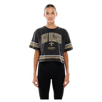 Women's New Era Black New Orleans Saints Lifestyle Mineral Wash Boxy Cropped T-Shirt