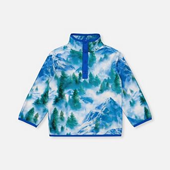 Little Kids Boy Mountain Print Mid-Season Plush Pop-Over Polar Jacket
