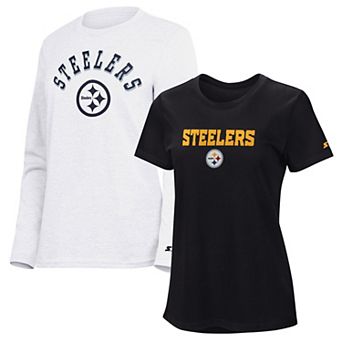 Women's Starter Black/Ash Pittsburgh Steelers Short Sleeve & Long Sleeve T-Shirt Combo Pack
