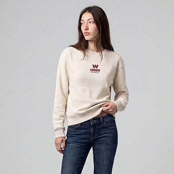 Women's Mitchell & Ness Cream Washington Commanders Core Essentials Micro Logo Fleece Sweatshirt