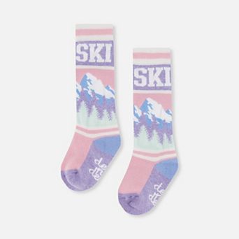 Big Kids Girl Mountain Graphic Cushioned Ski Socks