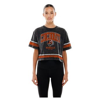 Women's New Era Black Cincinnati Bengals Lifestyle Mineral Wash Boxy Cropped T-Shirt