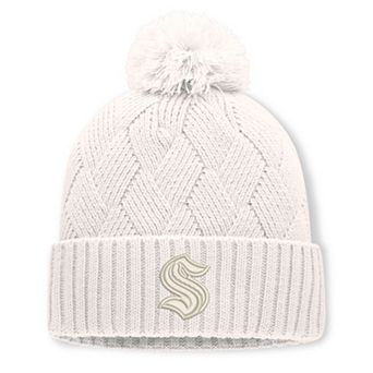 Women's Fanatics Cream Seattle Kraken Level Up Cuffed Knit Hat with Pom