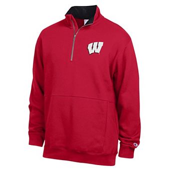 Men's Champion Red Wisconsin Badgers Fleece Quarter-Zip Pullover