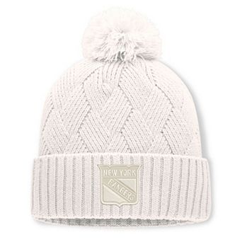 Women's Fanatics Cream New York Rangers Level Up Cuffed Knit Hat with Pom