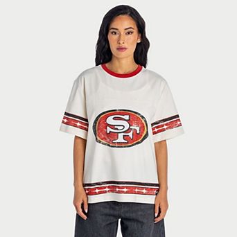 Women's The Wild Collective Cream San Francisco 49ers Oversized Established Boyfriend T-Shirt