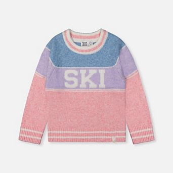 Big Kids Girl Color-Block Sweater with Ski Jacquard