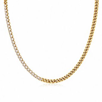 Jewels by Sunaina ATHALIA Curb Chain Necklace 18K Gold Plated Stainless Steel with Zircon
