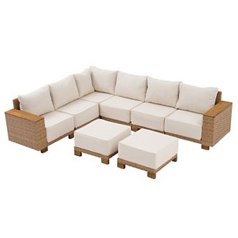 SUNSITT 8 pc L-Shape Patio Wicker Furniture Set with 9.5" Thick Cushions