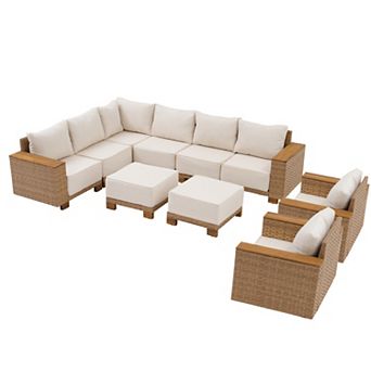 SUNSITT 10 pc L-Shape Patio Wicker Furniture Set with 9.5" Thick Cushion