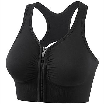 Women Front Zipper Cutout Back Shockproof Sports Bra