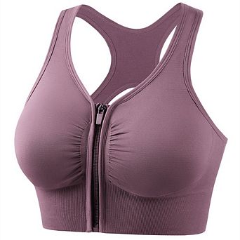 Women Front Zipper Cutout Back Shockproof Sports Bra
