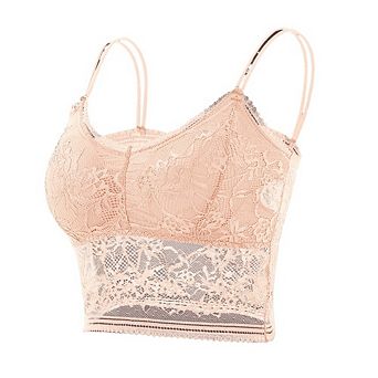 Women Padded Cross Wrap Lace Strapless Bandeau Bra