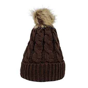 Women Winter Soft Knit Faux Fur Pom Pom Warm Beanie Hat