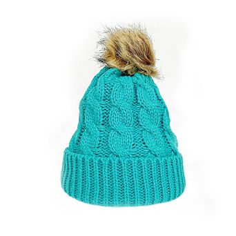 Women Winter Soft Knit Faux Fur Pom Pom Warm Beanie Hat