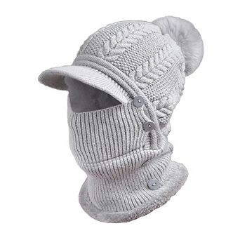Women One Piece Slouchy Fleece Beanie Hats Scarf Mask Warm Winter Knitted Hat