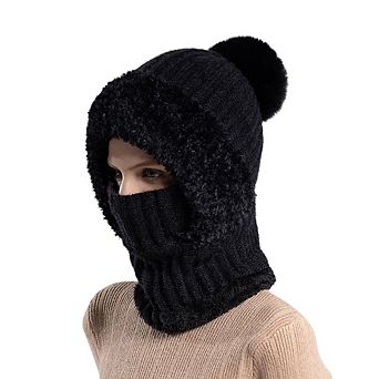 Womens Knit Beanie Hat Fleece Lined Scarf Mask Set Snow Caps