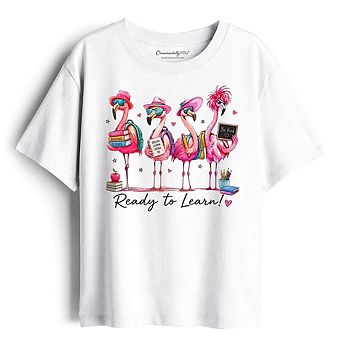 Kids Flamingo Back to School T-Shirt, Cute Tee With Tropical Birds for Youth